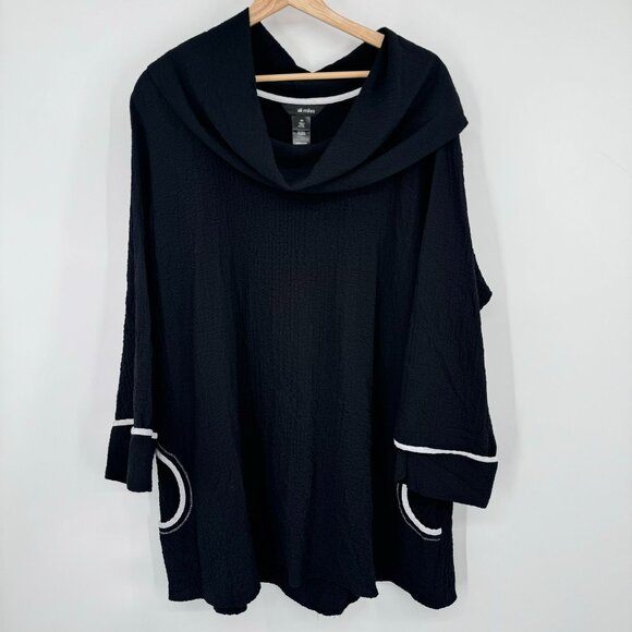Ali Miles Black Cowl Neck crinkle Tunic Top size 2X plus Pockets women's - Picture 3 of 12